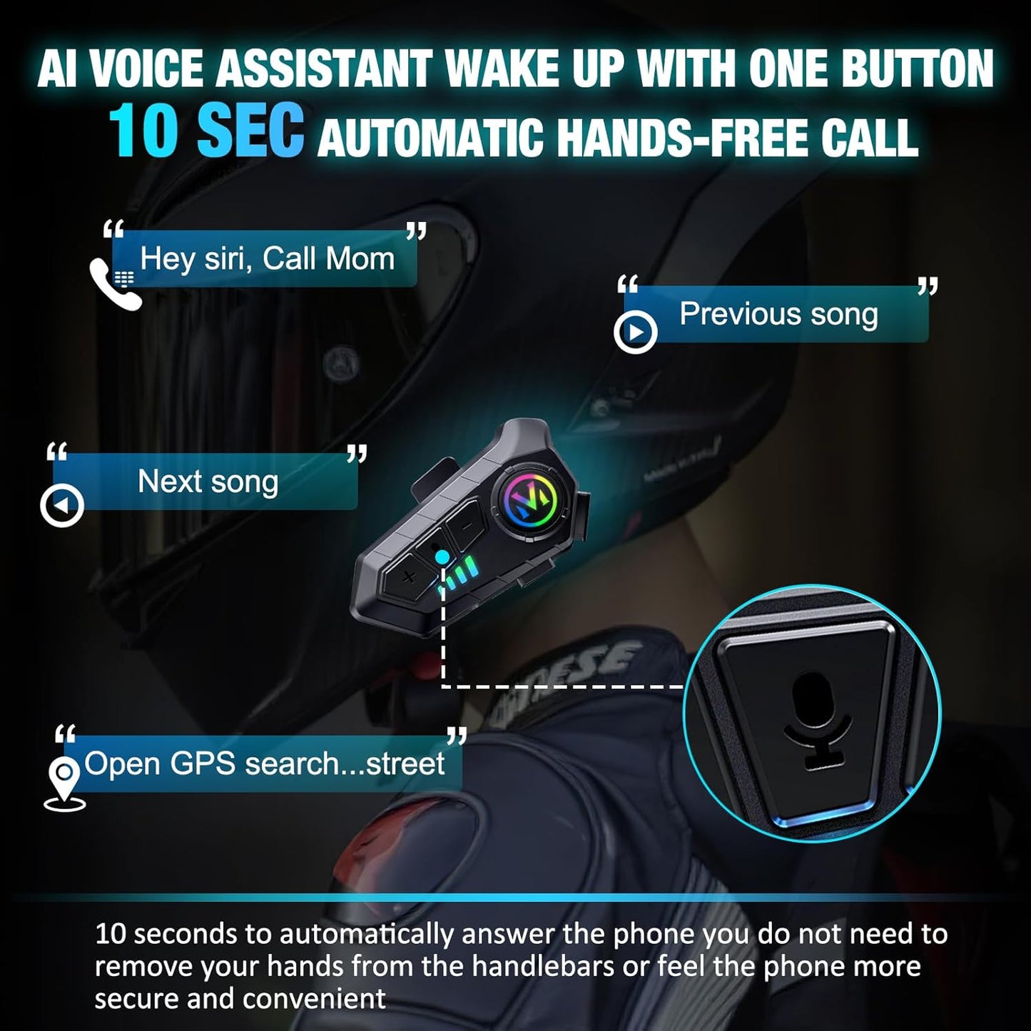 Auricular para casco Bluetooth IPX6 V10