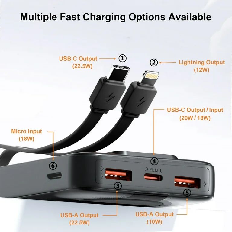 Power Bank Portátil Aioneus con Cables Incorporados