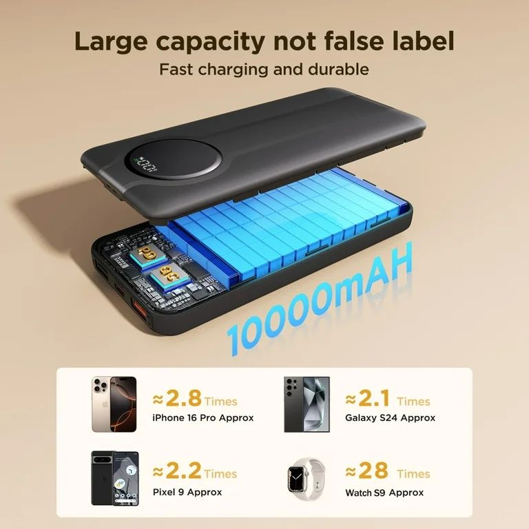 Power Bank Portátil Aioneus con Cables Incorporados