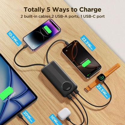 Power Bank Portátil Aioneus con Cables Incorporados